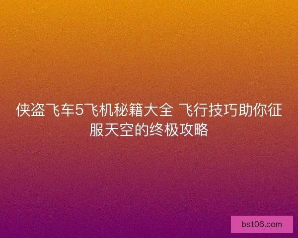 侠盗飞车5飞机秘籍大全 飞行技巧助你征服天空的终极攻略